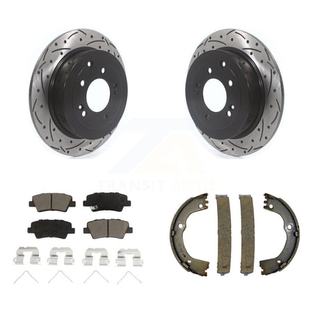 Rear Disc Drilled & Slotted Rotors Ceramic Pads Parking Shoes Kit For Hyundai Tucson Kia KDC-101306