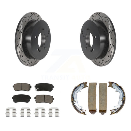Rear Disc Drilled & Slotted Rotors Ceramic Pads Parking Shoes Kit For Hyundai Tucson Kia KDC-101308