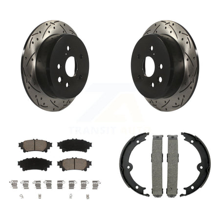 Rear Disc Drilled & Slotted Rotors Ceramic Pads Parking Brake Shoes Kit For Lexus IS250 KDC-101317