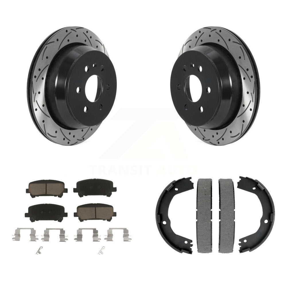 Rear Disc Drilled & Slotted Rotors Ceramic Pads Parking Shoes Kit For Chevrolet Colorado KDC-101319