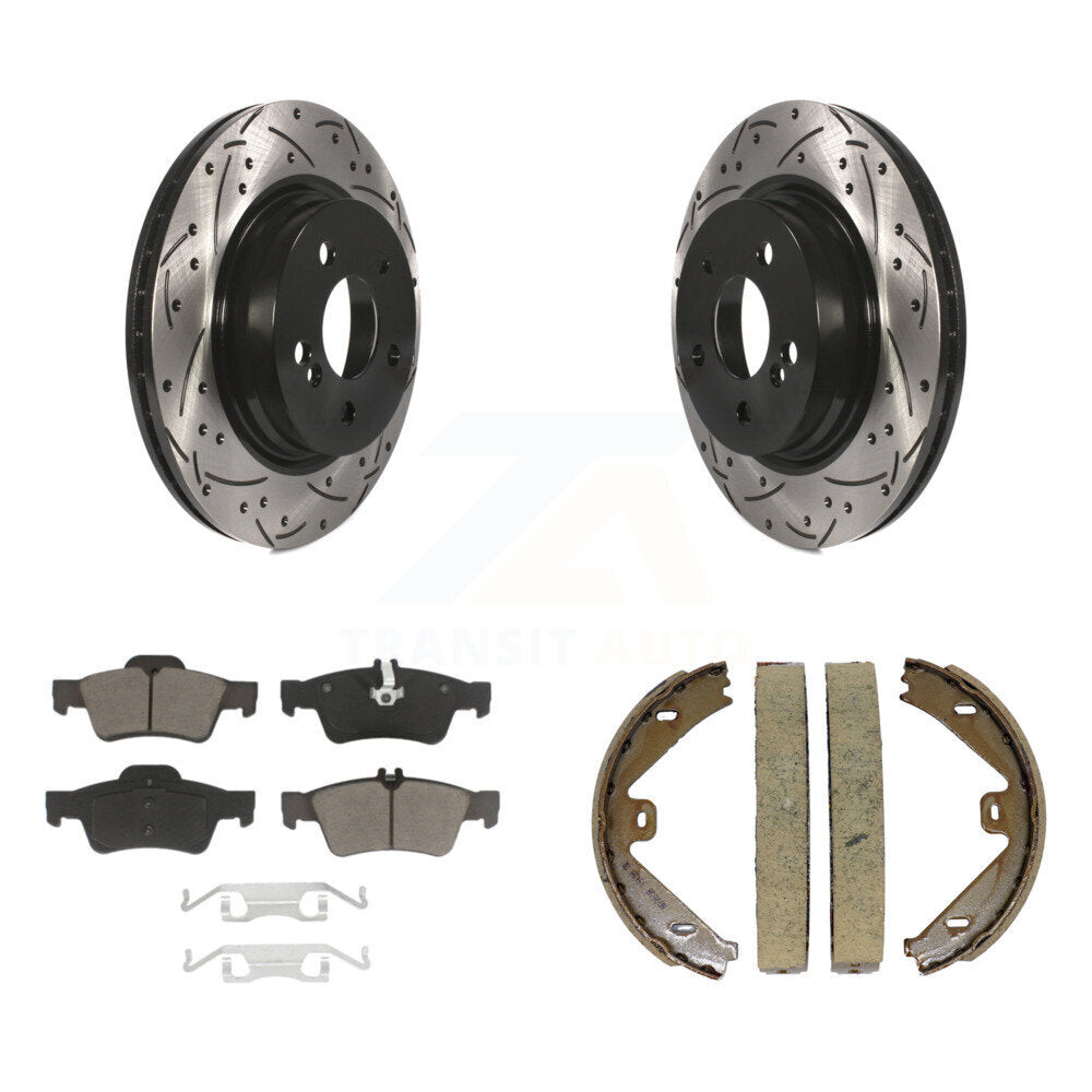 Rear Disc Drilled & Slotted Rotors Ceramic Pads Parking Shoes Kit For Mercedes-Benz E550 KDC-101324