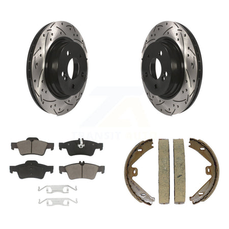 Rear Disc Drilled & Slotted Rotors Ceramic Pads Parking Shoes Kit For Mercedes-Benz E550 KDC-101324