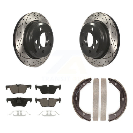 Rear Disc Drilled & Slotted Rotors Ceramic Pads Parking Shoes Kit For BMW 328i xDrive GT KDC-101336
