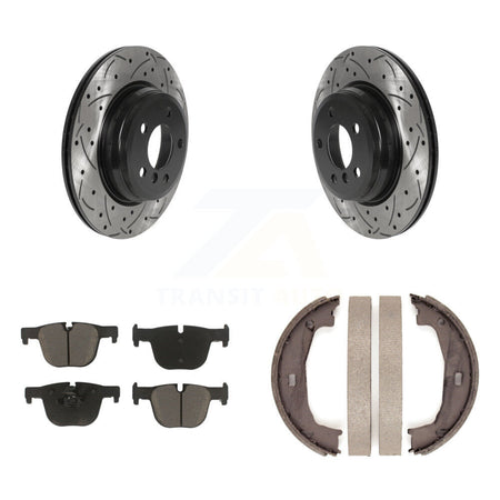 Rear Disc Drilled & Slotted Rotors Ceramic Pads And Parking Shoes Kit For BMW 428i xDrive KDC-101342