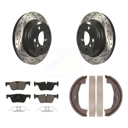 Rear Disc Drilled & Slotted Rotors Ceramic Pads And Parking Shoes Kit For BMW 320i xDrive KDC-101343