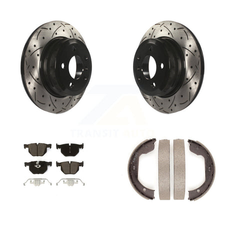 Rear Disc Drilled & Slotted Rotors Ceramic Pads And Parking Brake Shoes Kit For BMW X5 X6 KDC-101345