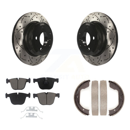 Rear Disc Drilled & Slotted Rotors Ceramic Pads Parking Shoes Kit For 09 BMW X6 xDrive35i KDC-101346