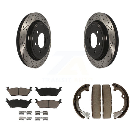 Rear Disc Drilled & Slotted Rotors Ceramic Pads Parking Brake Shoes Kit For Ford F-150 KDC-101350