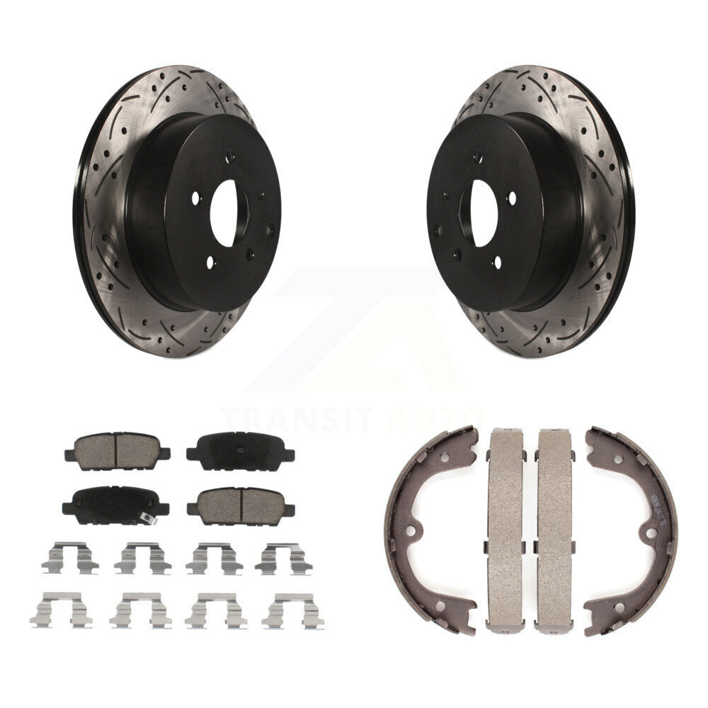 Rear Disc Drilled & Slotted Rotors Ceramic Pads Parking Shoes Kit For Nissan Murano QX60 KDC-101353