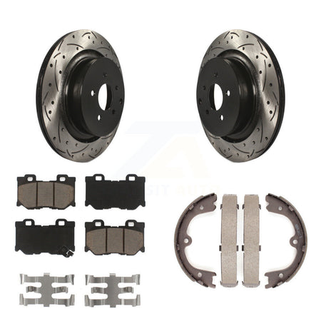 Rear Disc Drilled & Slotted Rotors Ceramic Pads Parking Shoes Kit For INFINITI Q50 M37 KDC-101354