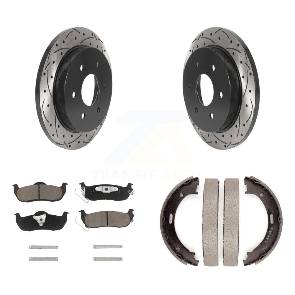 Rear Disc Drilled & Slotted Rotors Ceramic Pads Parking Shoes Kit For Nissan TITAN Armada KDC-101357