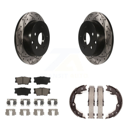 Rear Disc Drilled & Slotted Rotors Ceramic Pads Parking Shoes Kit For Toyota RAV4 Lexus KDC-101362