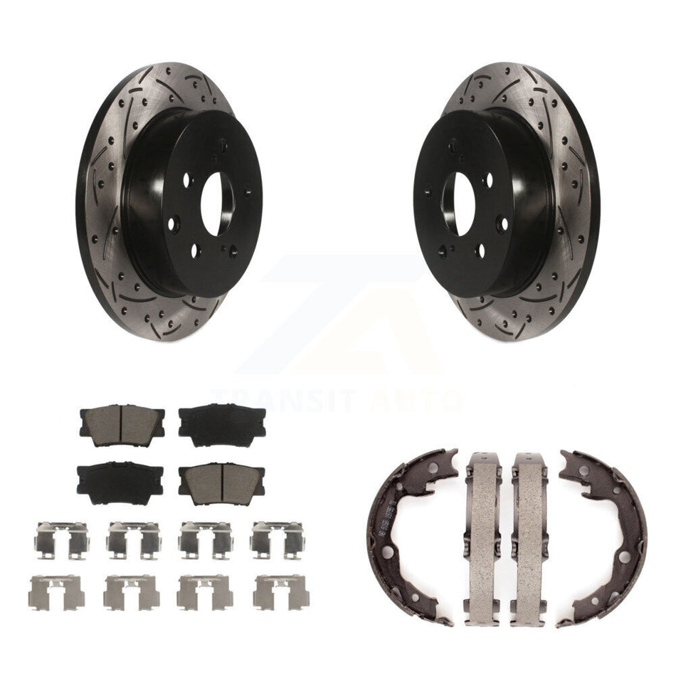 Rear Disc Drilled & Slotted Rotors Ceramic Pads Parking Shoes Kit For Toyota RAV4 Lexus KDC-101362