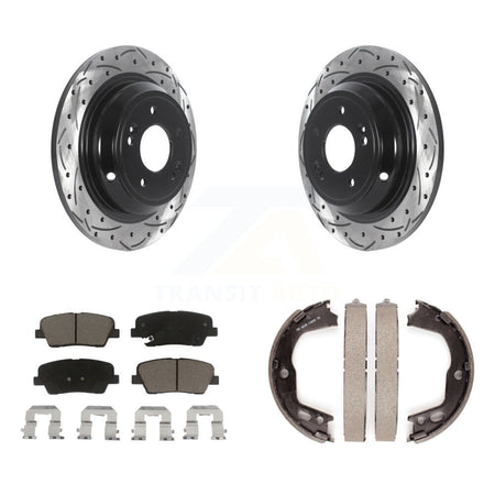 Rear Disc Drilled & Slotted Rotors Ceramic Pads And Parking Shoes Kit For Hyundai Genesis KDC-101370