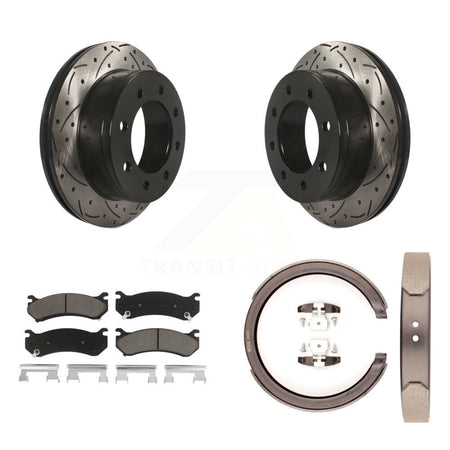 Rear Disc Drilled & Slotted Rotors Ceramic Pads Parking Shoes Kit For GMC Sierra 2500 XL KDC-101378