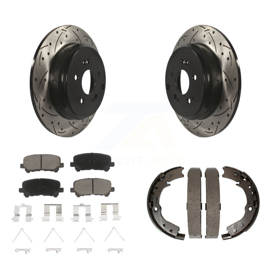 Rear Disc Drilled & Slotted Rotors Ceramic Pads Parking Shoes Kit For 11-17 Honda Odyssey KDC-101388
