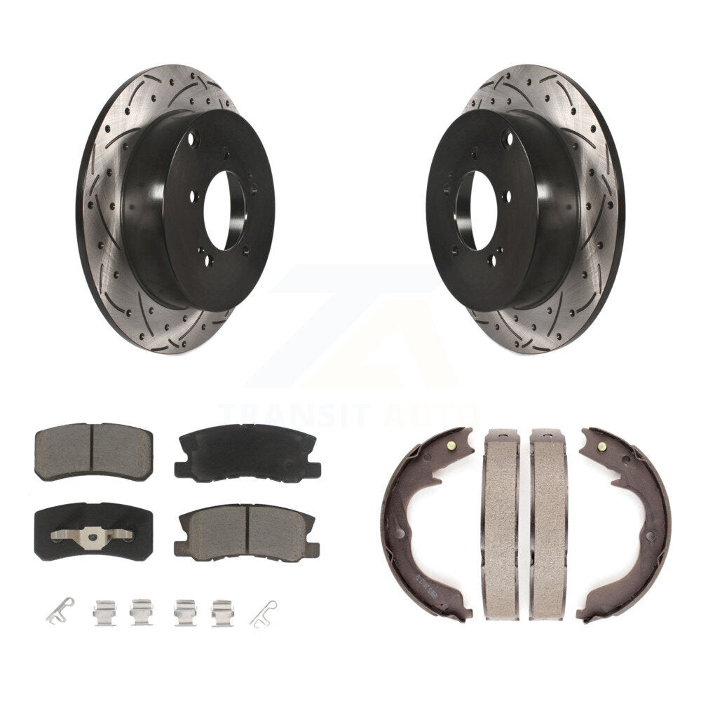 Rear Disc Drilled & Slotted Rotors Ceramic Pads Parking Shoes Kit For Mitsubishi Lancer KDC-101392