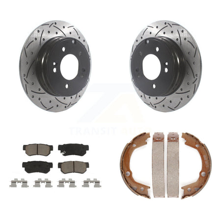 Rear Disc Drilled & Slotted Rotors Ceramic Pads Parking Shoes Kit For Hyundai Sonata 3.3L KDC-101399