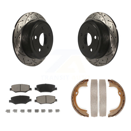 Rear Disc Drilled & Slotted Rotors Ceramic Pads Parking Shoes Kit For Jeep Wrangler JK KDC-101401