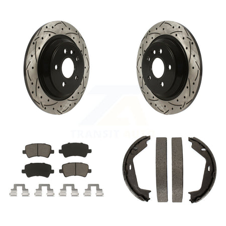 Rear Disc Drilled & Slotted Rotors Ceramic Pads Parking Shoes Kit For 07-09 Volvo S80 AWD KDC-101406