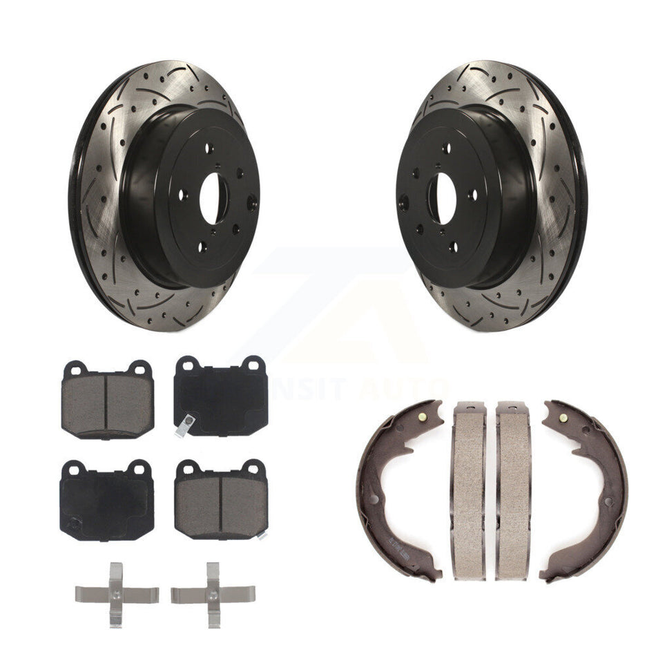 Rear Disc Drilled & Slotted Rotors Ceramic Pads And Parking Shoes Kit For Subaru Impreza KDC-101409
