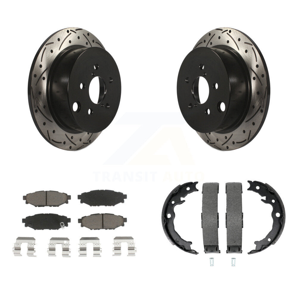 Rear Disc Drilled & Slotted Rotors Ceramic Pads Parking Shoes Kit For Subaru Crosstrek XV KDC-101410