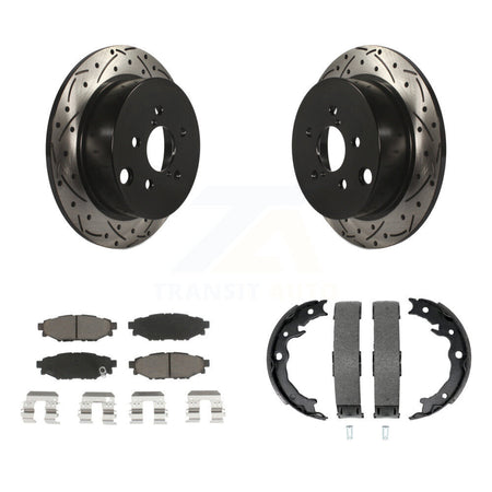 Rear Disc Drilled & Slotted Rotors Ceramic Pads Parking Shoes Kit For Subaru Crosstrek XV KDC-101410