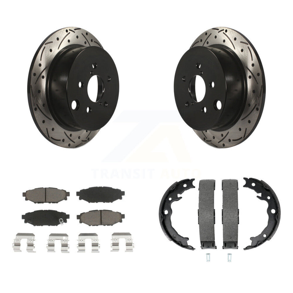 Rear Disc Drilled & Slotted Rotors Ceramic Pads Parking Shoes Kit For Subaru Crosstrek XV KDC-101410