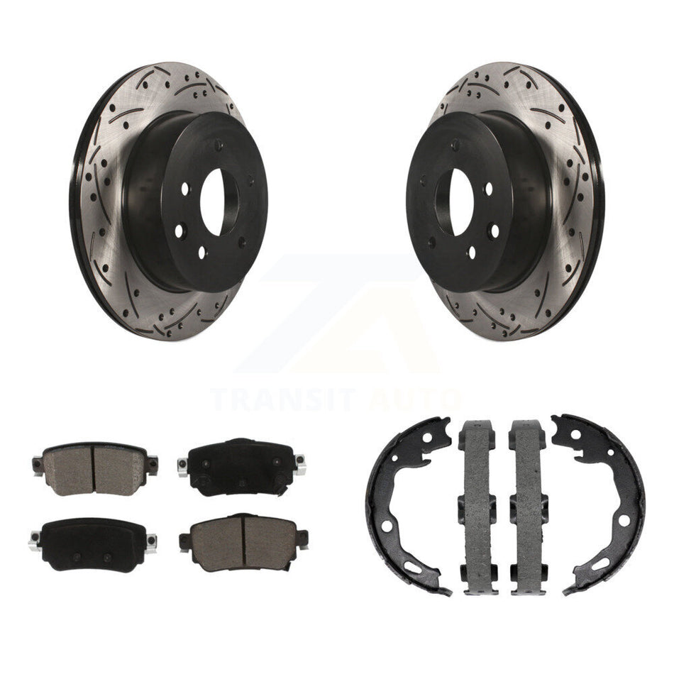 Rear Disc Drilled & Slotted Rotors Ceramic Pads Parking Shoes Kit For Nissan Rogue Sport KDC-101413