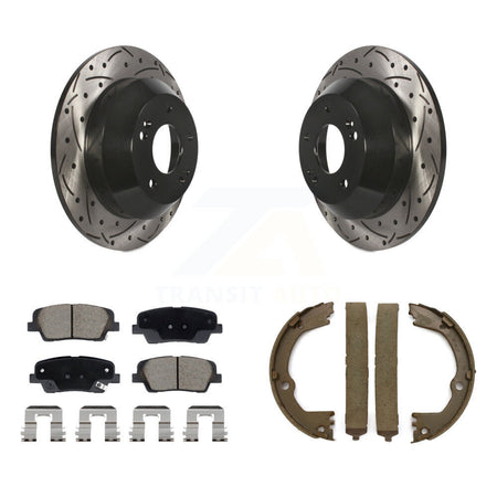 Rear Disc Drilled & Slotted Rotors Ceramic Pads Parking Shoes Kit For Hyundai Santa Fe XL KDC-101415