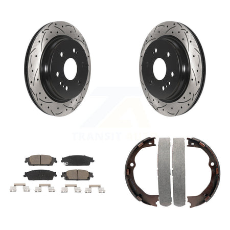 Rear Disc Drilled & Slotted Rotors Ceramic Pads Parking Shoes Kit For Chevrolet Silverado KDC-101425