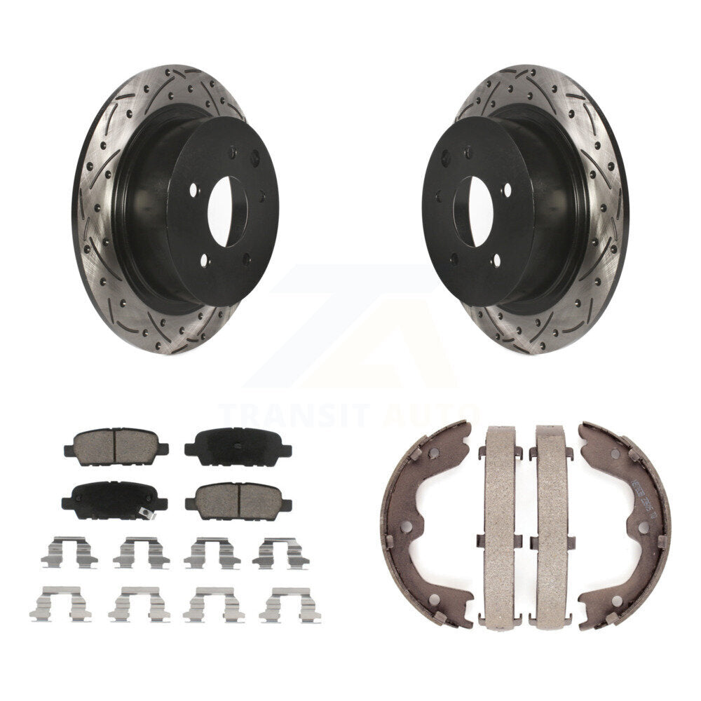 Rear Disc Drilled & Slotted Rotors Ceramic Pads Parking Brake Shoes Kit For Nissan Altima KDC-101431