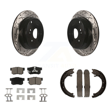 Rear Disc Drilled & Slotted Rotors Ceramic Pads Parking Shoes Kit For 05-06 Honda CR-V KDC-101447