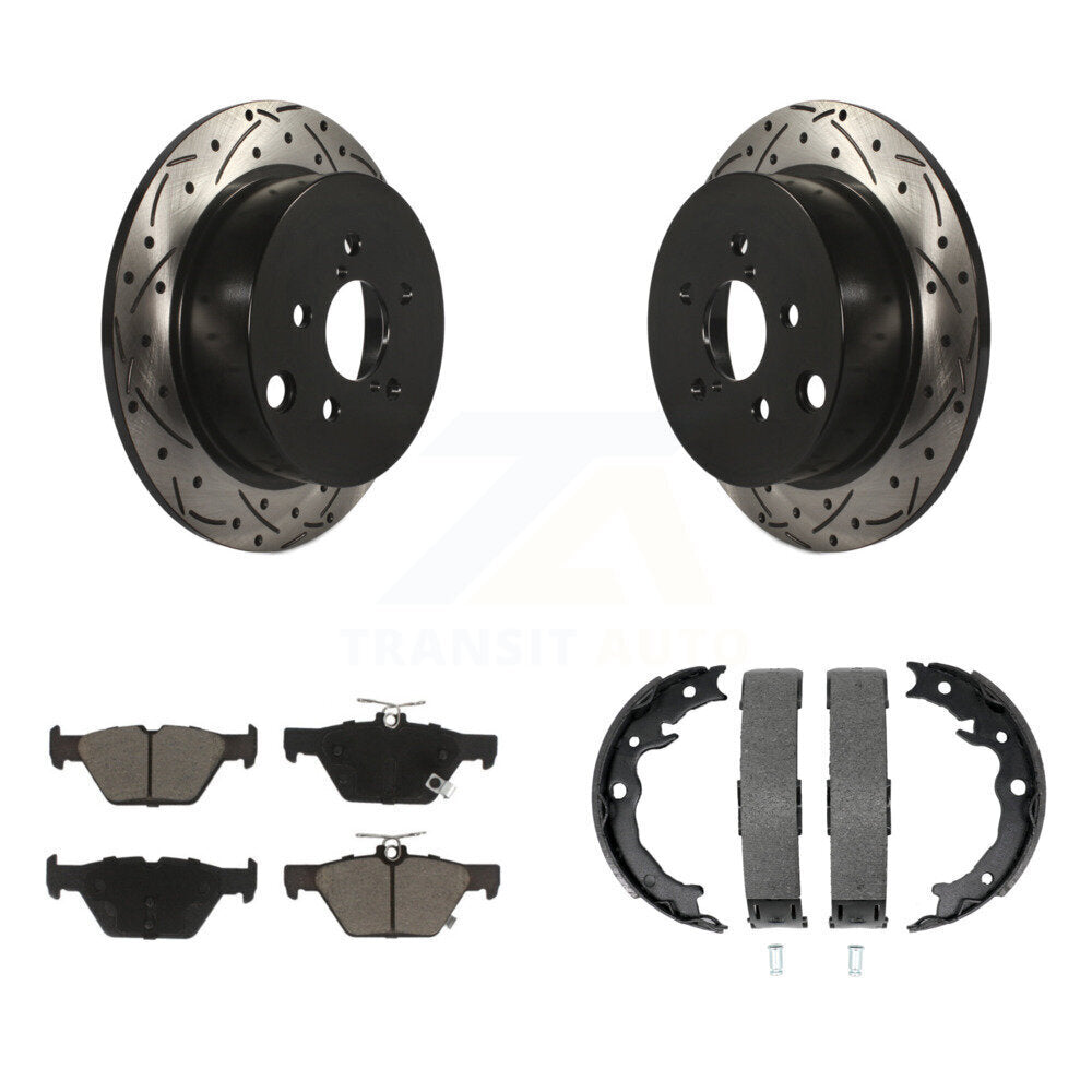Rear Disc Drilled & Slotted Rotors Ceramic Pads Parking Shoes Kit For Subaru Crosstrek KDC-101464