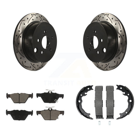 Rear Disc Drilled & Slotted Rotors Ceramic Pads Parking Shoes Kit For Subaru Crosstrek KDC-101464