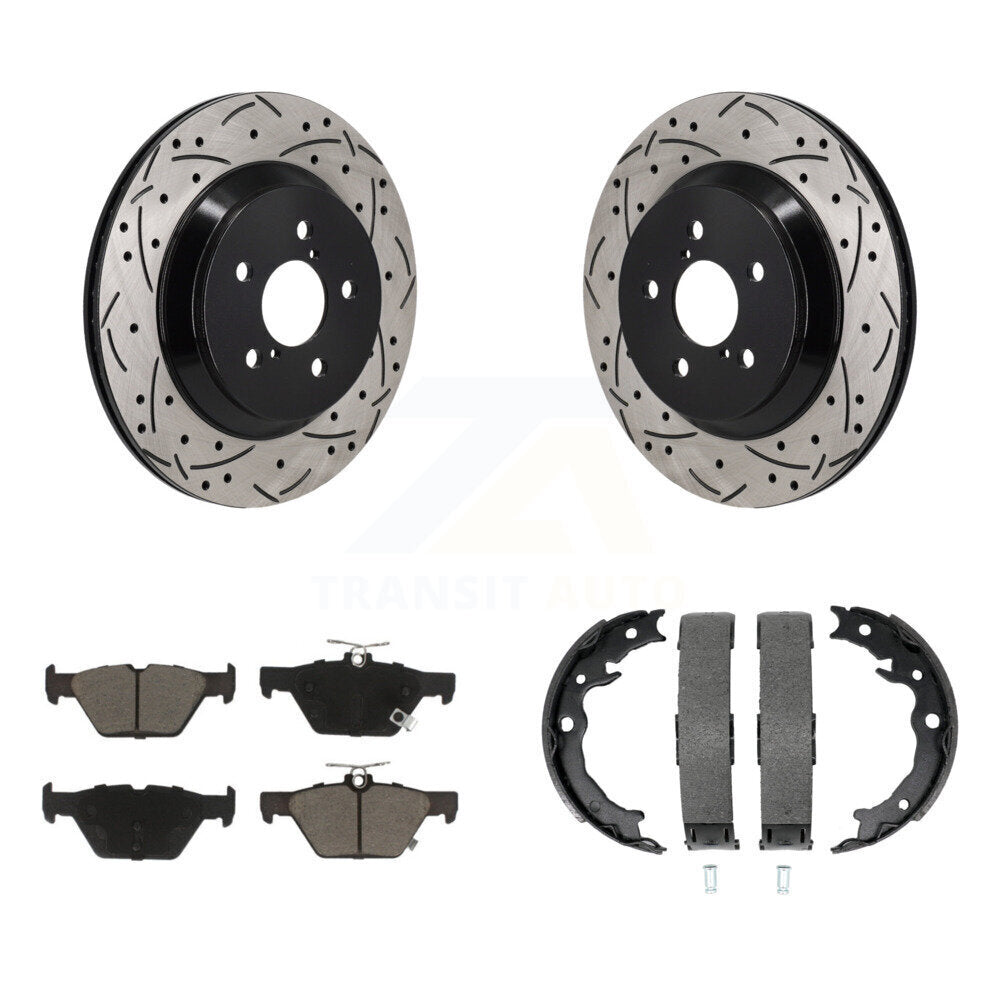 Rear Disc Drilled & Slotted Rotors Ceramic Pads Parking Shoes Kit For Subaru Crosstrek KDC-101465