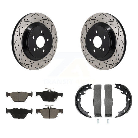 Rear Disc Drilled & Slotted Rotors Ceramic Pads Parking Shoes Kit For Subaru Crosstrek KDC-101465