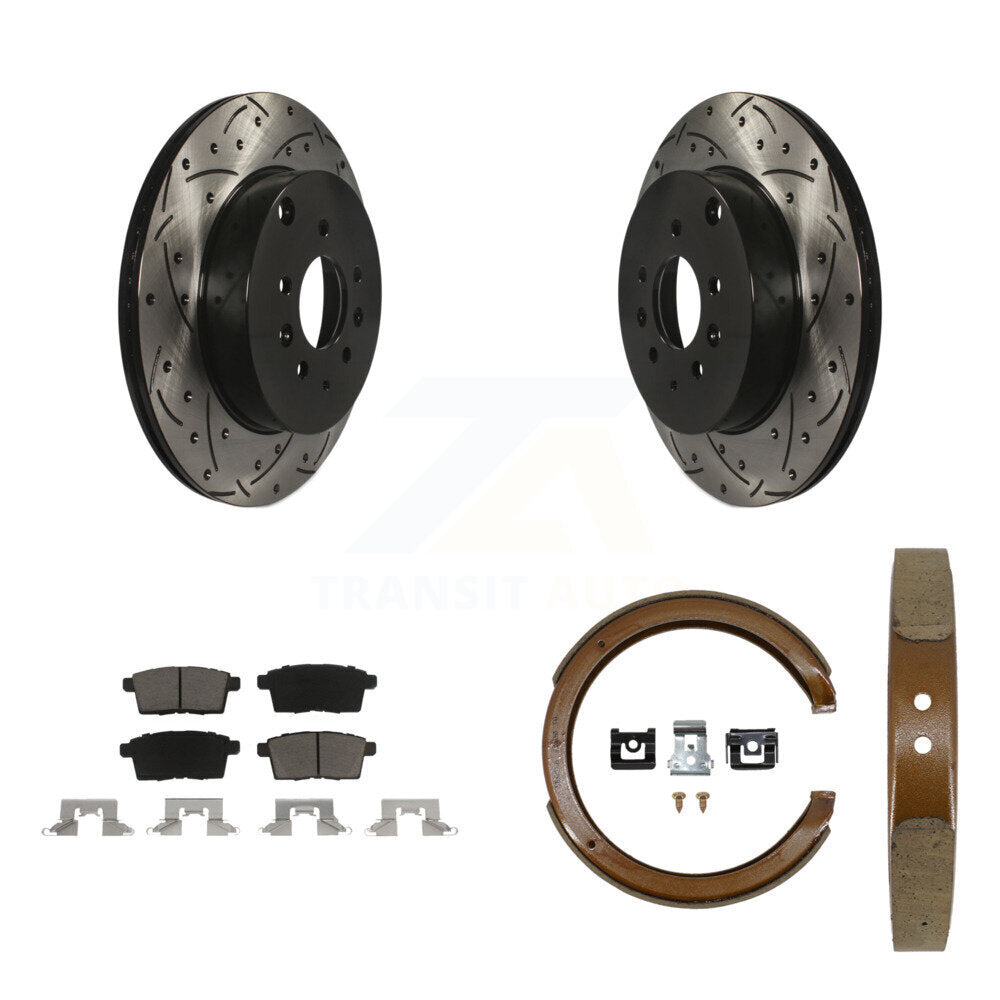 Rear Disc Drilled & Slotted Rotors Ceramic Pads Parking Shoes Kit For 07-12 Mazda CX-9 KDC-101467