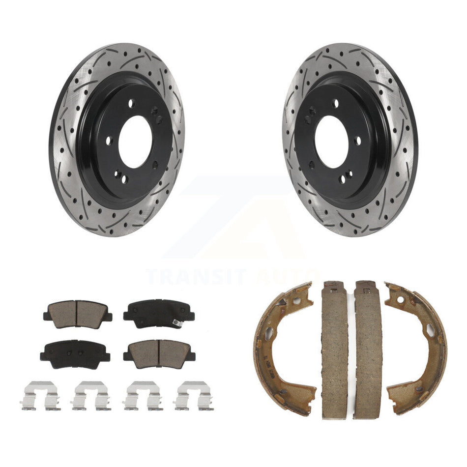 Rear Disc Drilled & Slotted Rotors Ceramic Pads And Parking Shoes Kit For Hyundai Sonata KDC-101469