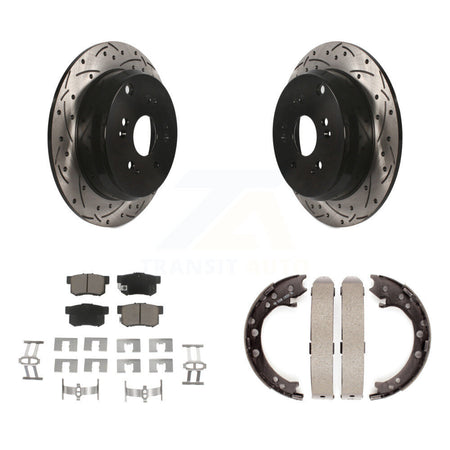 Rear Disc Drilled & Slotted Rotors Ceramic Pads And Parking Brake Shoes Kit For Acura RDX KDC-101474