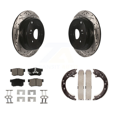 Rear Disc Drilled & Slotted Rotors Ceramic Pads Parking Shoes Kit For Honda CR-V Acura KDC-101475