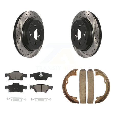 Rear Disc Drilled & Slotted Rotors Ceramic Pads Parking Shoes Kit For Jeep Grand Cherokee KDC-101478