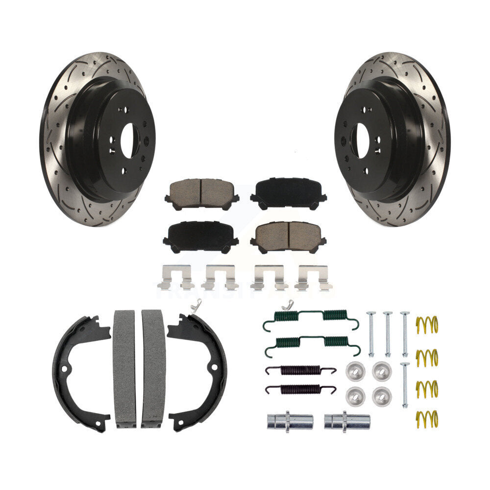 Rear Disc Drilled & Slotted Rotors Ceramic Pads Parking Shoes Hardware Kit For Acura MDX KDC-101487