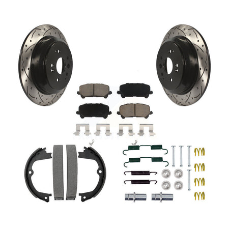 Rear Disc Drilled & Slotted Rotors Ceramic Pads Parking Shoes Hardware Kit For Acura MDX KDC-101487