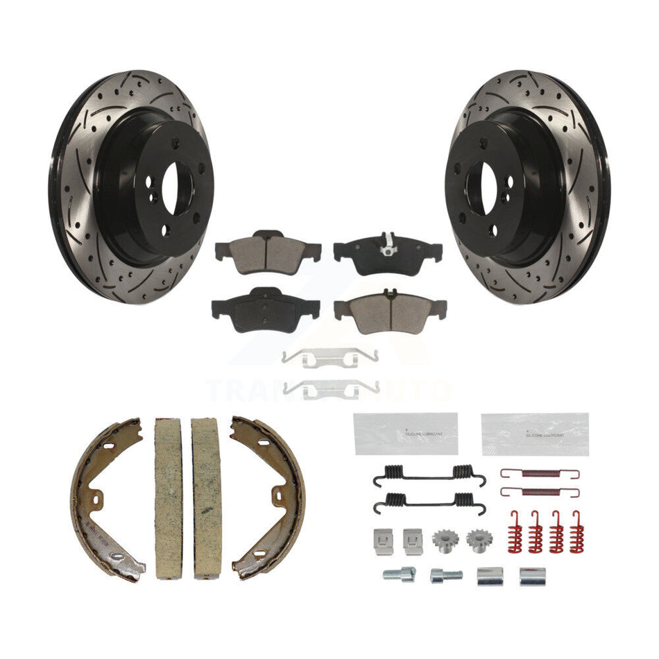 Rear Disc Drilled & Slotted Rotors Ceramic Pads Parking Shoes Hardware Kit For E350 E400 KDC-101505