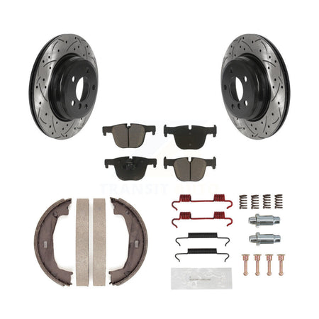 Rear Disc Drilled & Slotted Rotors Ceramic Pads Parking Shoes Hardware Kit For BMW 428i KDC-101525