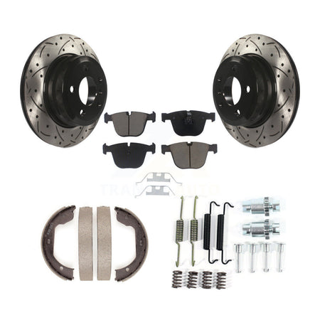 Rear Disc Drilled & Slotted Rotors Ceramic Pads Parking Shoes And Hardware Kit For BMW X6 KDC-101528