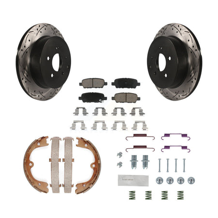 Rear Disc Drilled & Slotted Rotors Ceramic Pads Parking Shoes Hardware Kit For INFINITI KDC-101552