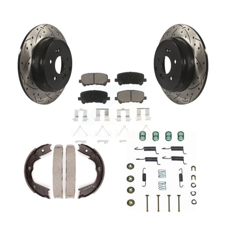 Rear Disc Drilled & Slotted Rotors Ceramic Pads Parking Shoes Hardware Kit For Honda MDX KDC-101586