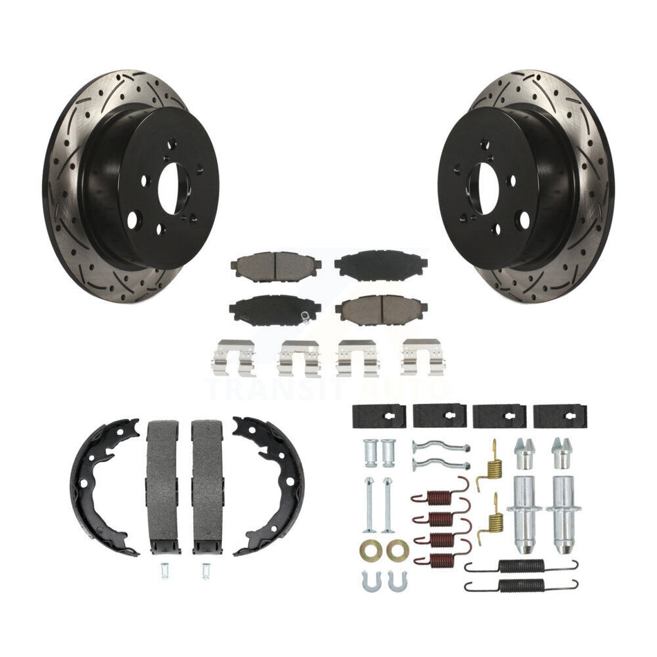 Rear Disc Drilled & Slotted Rotors Ceramic Pads Parking Shoes Hardware Kit For Subaru XV KDC-101592